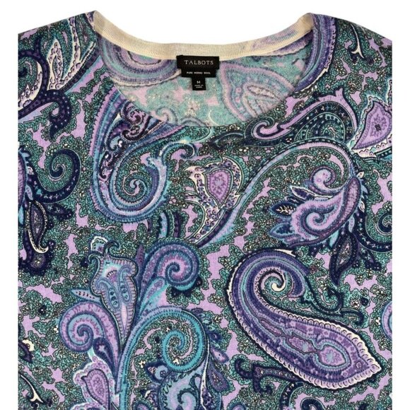 Talbots Paisley Merino Wool Bell Sleeve Sweater Medium - Picture 3 of 6